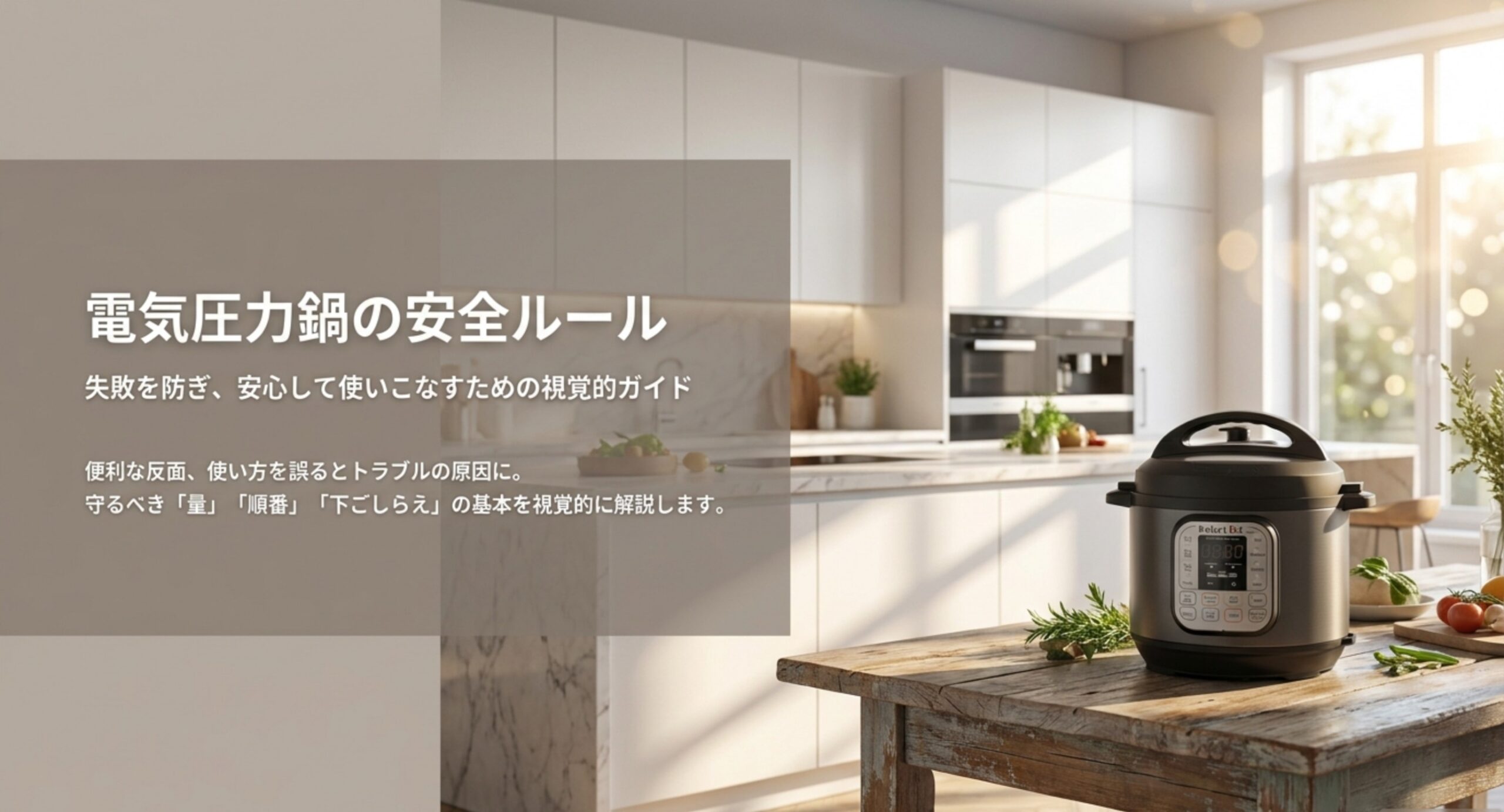 キッチンのテーブルに置かれた電気圧力鍋