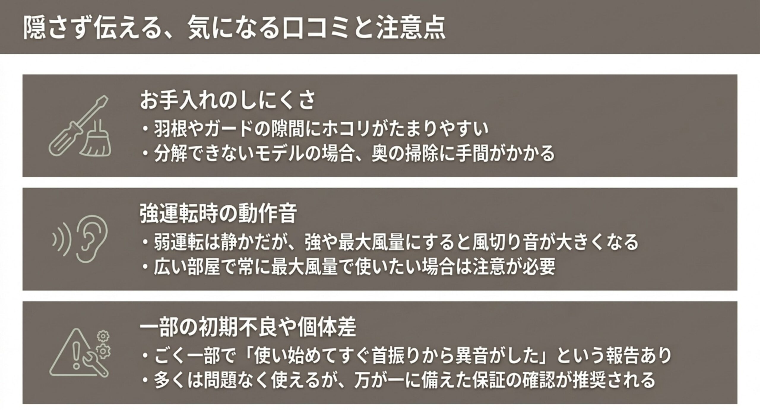 WOOZOOの悪い口コミ（お手入れのしにくさ・強運転時の動作音・一部の初期不良や個体差）